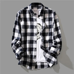 Trendy Black White Plaid Shirt Men's