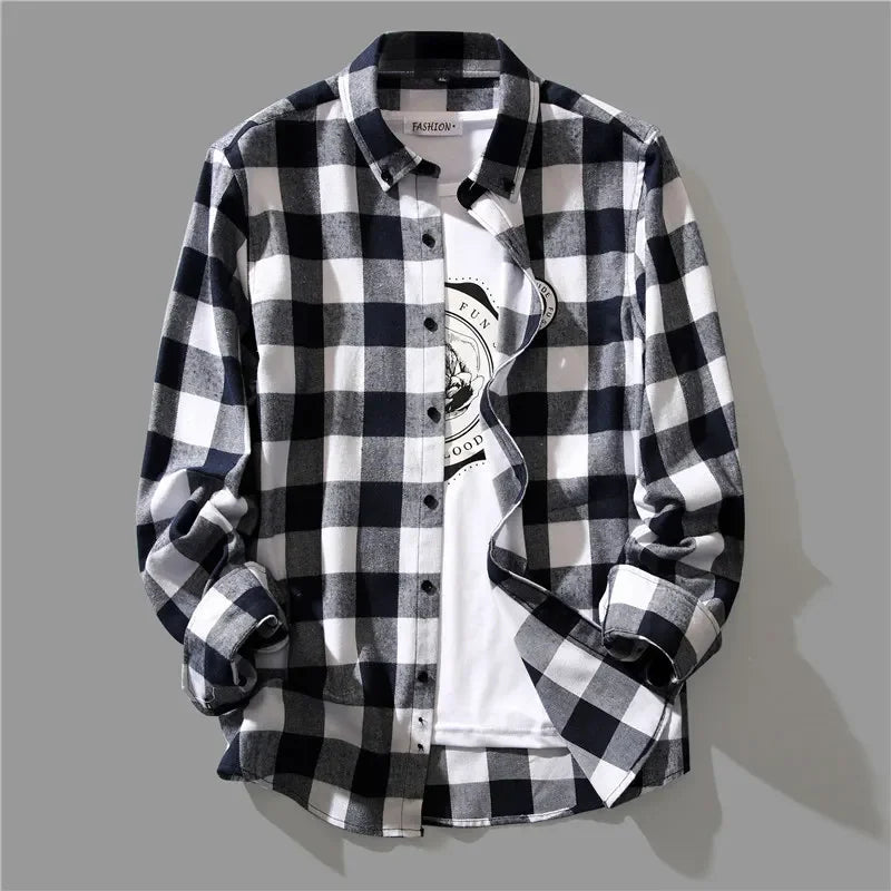 Trendy Black White Plaid Shirt Men's