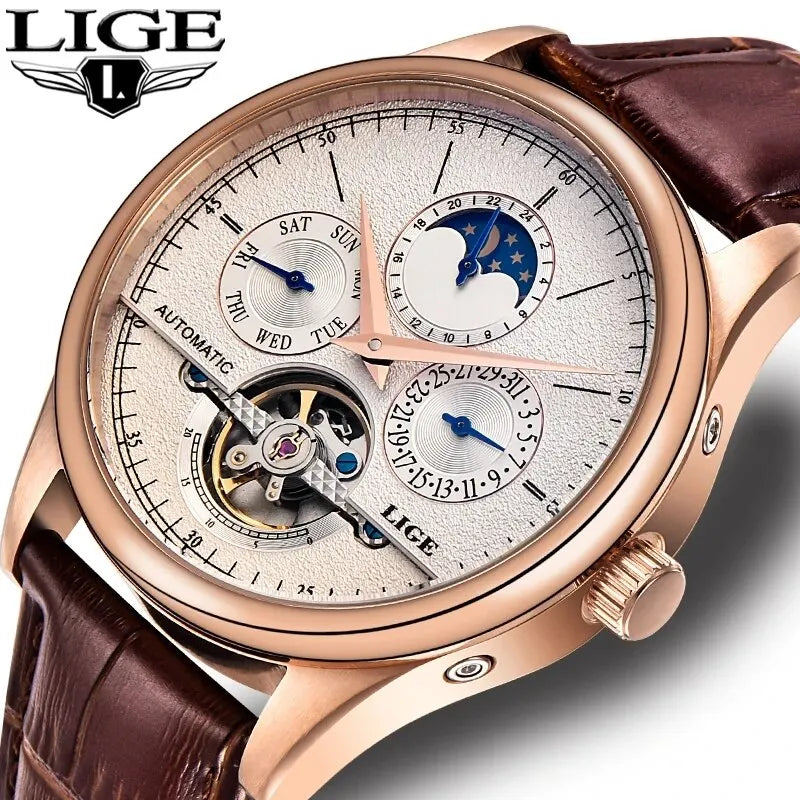 LIGE Men's Automatic Tourbillon Watch