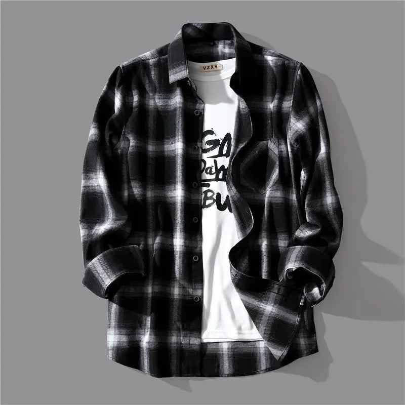 Trendy Black White Plaid Shirt Men's